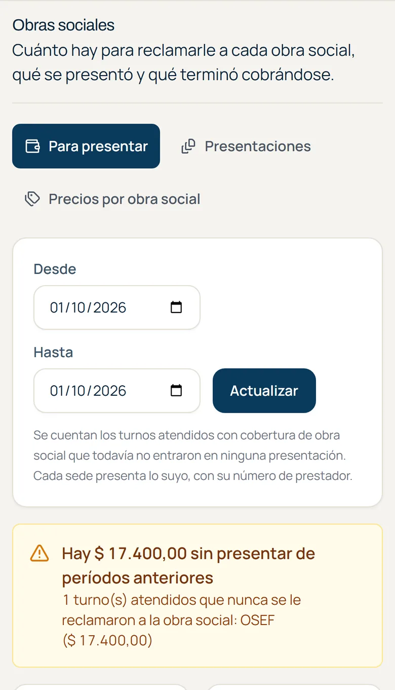 En el celular, lo que qued&oacute; sin presentar a la obra social de per&iacute;odos anteriores.
